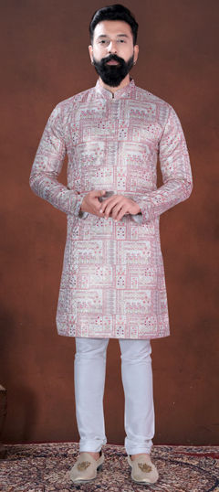 Pink and Majenta color Kurta Pyjamas in Cotton fabric with Printed, Weaving work