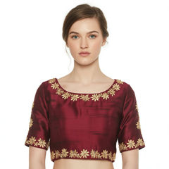 Red and Maroon color Blouse in Dupion Silk fabric with Embroidered work