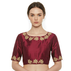 Red and Maroon color Blouse in Dupion Silk fabric with Embroidered work