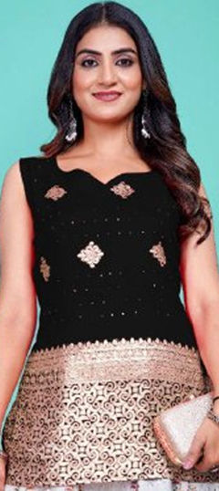 Black and Grey color Kurti in Banarasi Silk fabric with Weaving work
