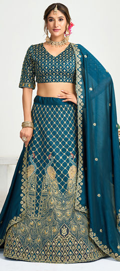 Blue color Lehenga in Silk fabric with Embroidered work