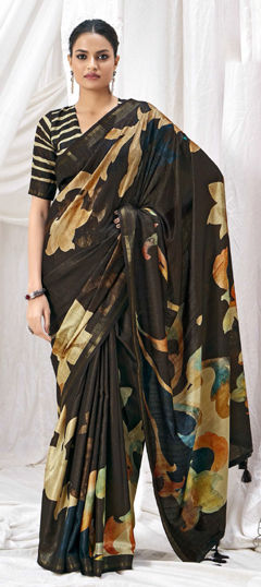 Black and Grey color Saree in Art Silk fabric with Printed work