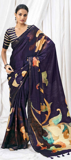 Blue color Saree in Art Silk fabric with Printed work