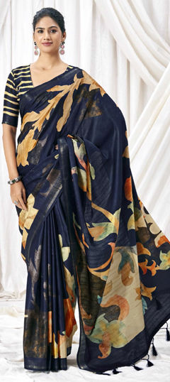 Blue color Saree in Art Silk fabric with Printed work