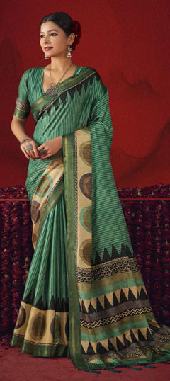 Green color Saree in Art Silk fabric with Printed work