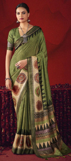 Green color Saree in Art Silk fabric with Printed work