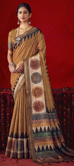 Beige and Brown color Saree in Art Silk fabric with Printed work