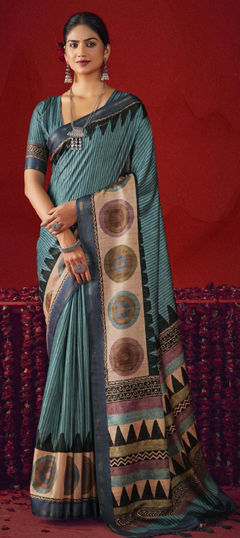 Blue color Saree in Art Silk fabric with Printed work