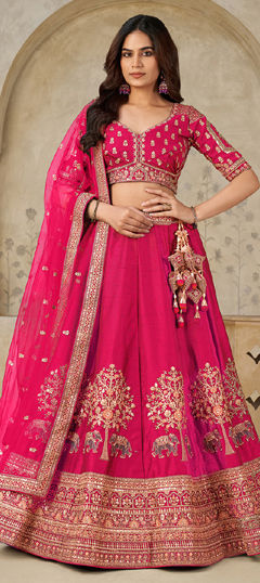 Pink and Majenta color Lehenga in Silk fabric with Embroidered, Sequence, Thread, Zari work