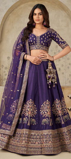 Purple and Violet color Lehenga in Silk fabric with Embroidered, Sequence, Thread, Zari work
