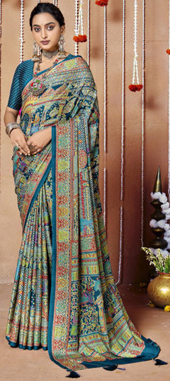 Multicolor color Saree in Crepe Silk fabric with Printed, Zari work