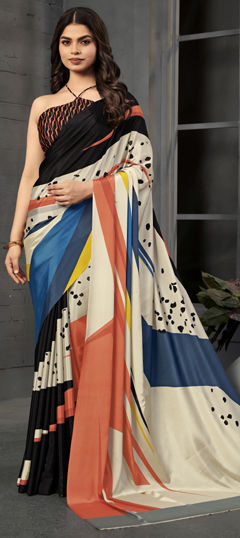 Multicolor color Saree in Crepe Silk fabric with Digital Print work