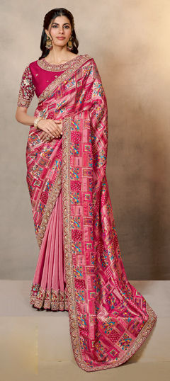 Pink and Majenta color Saree in Jacquard fabric with Embroidered, Stone work