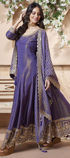 Purple and Violet color Salwar Kameez in Silk fabric with Embroidered, Zari work