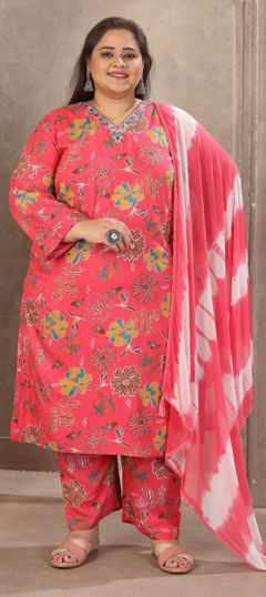Pink and Majenta color Salwar Kameez in Rayon fabric with Digital Print work
