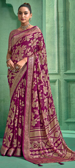 Pink and Majenta color Saree in Brasso fabric with Kasab, Zari work