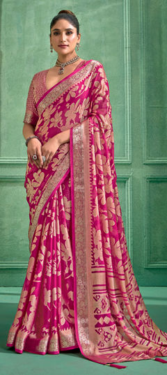 Pink and Majenta color Saree in Brasso fabric with Kasab, Zari work