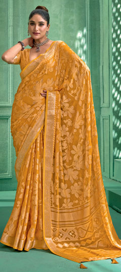 Yellow color Saree in Brasso fabric with Kasab, Zari work