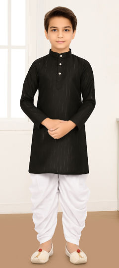 Black and Grey color Boys Kurta Pyjama in Blended Cotton fabric with Thread work