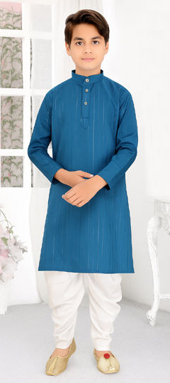 Blue color Boys Kurta Pyjama in Blended Cotton fabric with Thread work