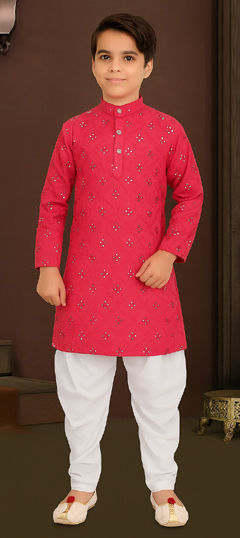 Pink and Majenta color Boys Kurta Pyjama in Blended Cotton fabric with Mirror work