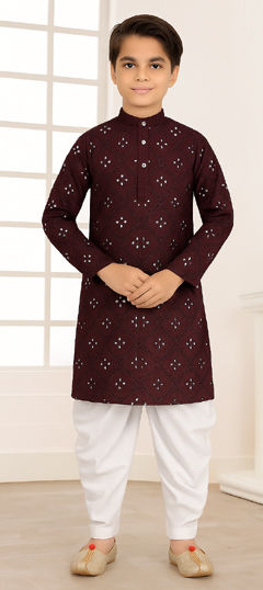 Purple and Violet color Boys Kurta Pyjama in Blended Cotton fabric with Mirror work
