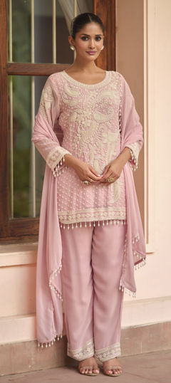 Pink and Majenta color Salwar Kameez in Georgette fabric with Moti, Sequence work
