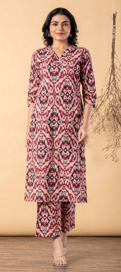Pink and Majenta color Salwar Kameez in Cotton fabric with Printed work
