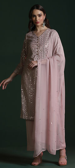Pink and Majenta color Salwar Kameez in Georgette fabric with Sequence, Zari work