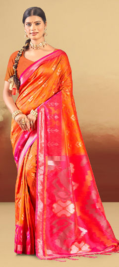 Orange color Saree in Art Silk fabric with Weaving work