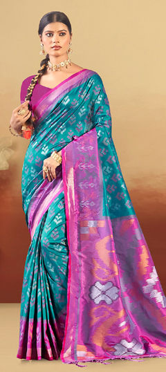 Blue color Saree in Art Silk fabric with Weaving work