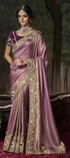 Pink and Majenta color Saree in Silk fabric with Embroidered, Sequence, Thread, Zari work