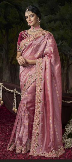 Pink and Majenta color Saree in Silk fabric with Embroidered, Sequence, Thread, Zari work