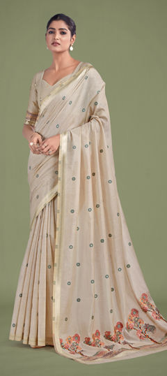 Beige and Brown color Saree in Cotton fabric with Weaving work