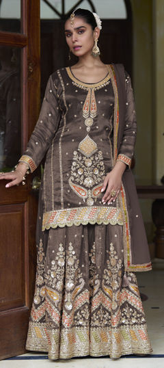 Black and Grey color Long Lehenga Choli in Silk fabric with Embroidered, Sequence, Thread, Zari work