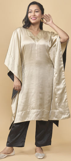 Beige and Brown color Salwar Kameez in Satin Silk fabric with Thread work
