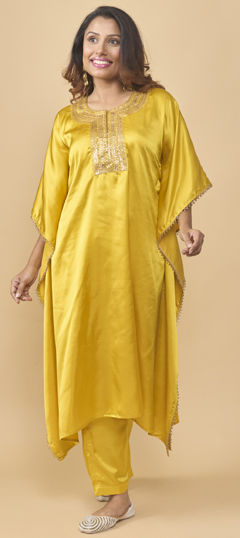 Yellow color Salwar Kameez in Satin Silk fabric with Mirror work