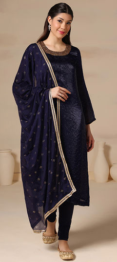 Blue color Salwar Kameez in Organza Silk fabric with Cut Dana work