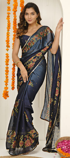 Pink and Majenta color Saree in Chiffon fabric with Floral, Printed work