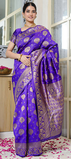 Purple and Violet color Saree in Blended, Silk fabric with Weaving work