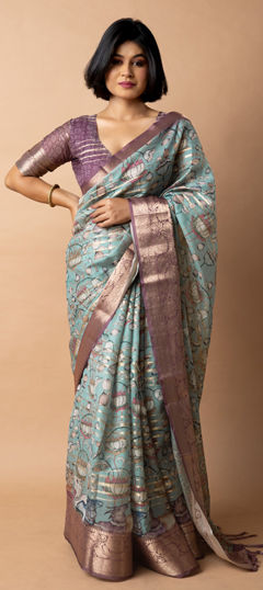 Blue color Saree in Crepe Silk fabric with Floral, Printed work