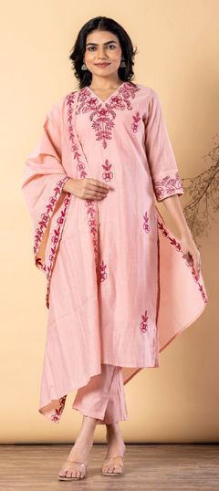 Pink and Majenta color Salwar Kameez in Mul Chanderi fabric with Embroidered, Resham, Thread, Zari work