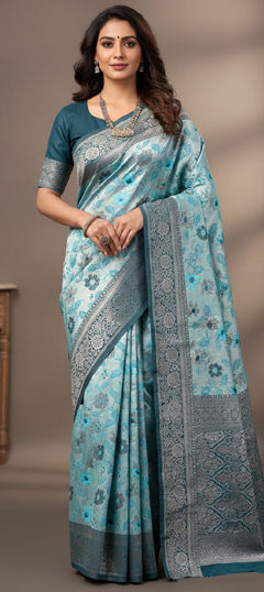 Blue color Saree in Tissue fabric with Zari work