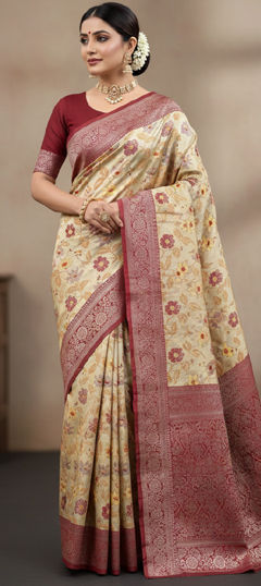 Yellow color Saree in Tissue fabric with Zari work