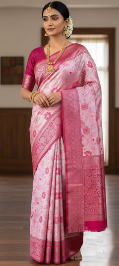 Pink and Majenta color Saree in Tissue fabric with Zari work