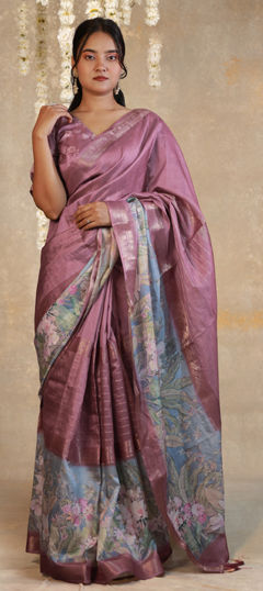 Red and Maroon color Saree in Blended Cotton fabric with Floral, Printed work