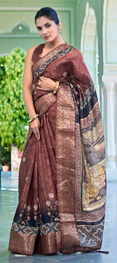 Red and Maroon color Saree in Blended, Silk fabric with Floral, Printed work