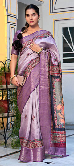 Purple and Violet color Saree in Blended, Silk fabric with Printed work