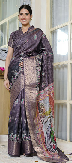 Purple and Violet color Saree in Blended, Silk fabric with Printed work