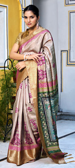 White and Off White color Saree in Blended, Silk fabric with Printed work